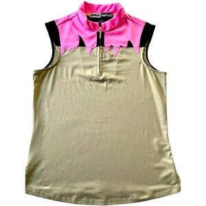 Jamie Sadock Women’s Sleeveless Golf Fushia Pink Black Tan Shirt Size Small
